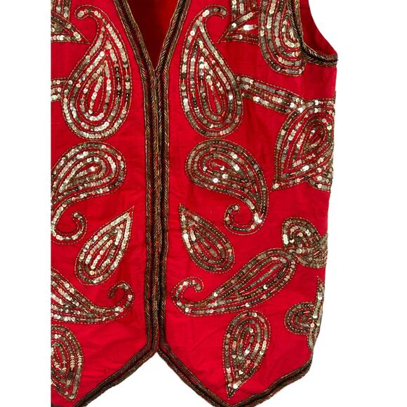 Lawrence Kazar Sequined Beaded Vest Small Pure Silk NWT Hip Hop Disco Fun - Picture 7 of 8